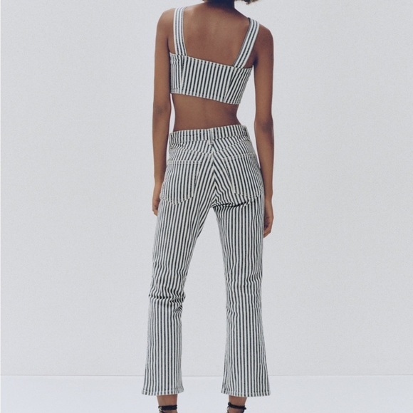 Zara Striped Cropped Flare Jean - 2 - Picture 2 of 5